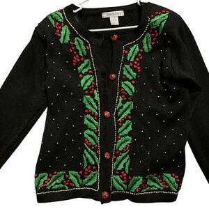 🔥 50% SALE! FINAL! Arriviste Embroidered Holiday Cardigan Sweater Size Small